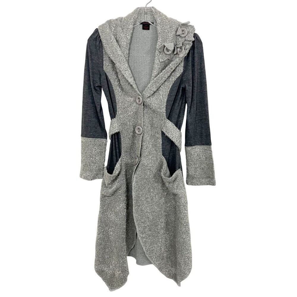 Alison Sheri Gray Artsy‎ Longline Cardigan Sweater Lagenlook Art to Wear Size XS